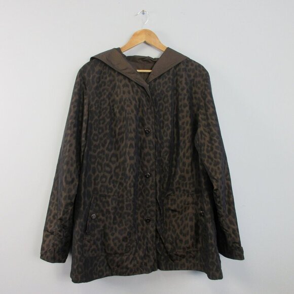 Portrait Women Reversible Jacket 1X Leopard Print Brown Metallic Hooded Vtg 652 - Picture 1 of 12